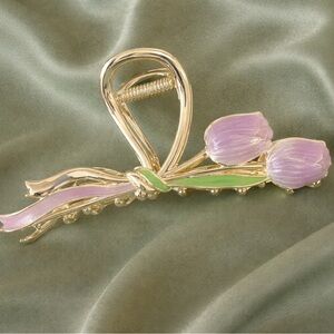 Purple Tulip Bow Metal Hair Clip